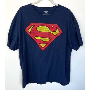 Superman Mens HD Raised & Textured Logo Navy Blue T-Shirt 2XL Cartoon Super Hero